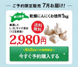 ご予約限定販売7月お届け！香川県産乾燥にんにくお徳用1㎏